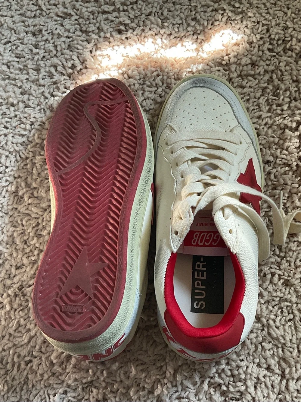 Golden Goose White Leather Sneakers with Red Star Accent